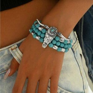 Multi-Layer faux Turquoise Beaded Boho Style Necklace